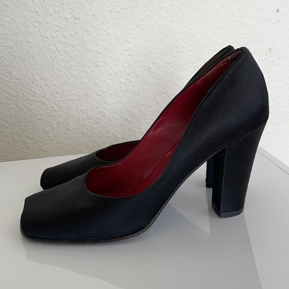 Vintage 90s YSL Silk Satin Square Peep Toe Pump - Picture 15 of 16